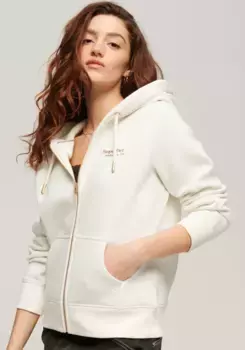 Толстовка Superdry с капюшоном "ESSENTIAL LOGO ZIP HOODIE", с вышивкой логотипа, кремовый