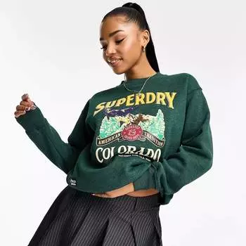 Толстовка Superdry Travel Souvenir Graphic Crew Neck, темно-зеленый