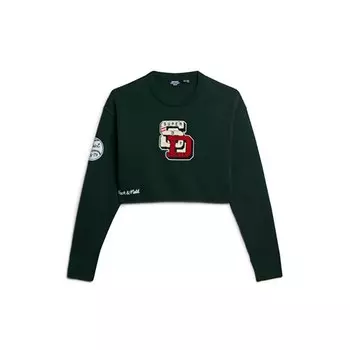 Толстовка Superdry Varsity Crop Crew, зеленый