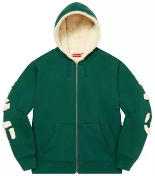 Толстовка Supreme Faux Fur Lined Zip Up Hooded Sweatshirt 'Dark Green', зеленый