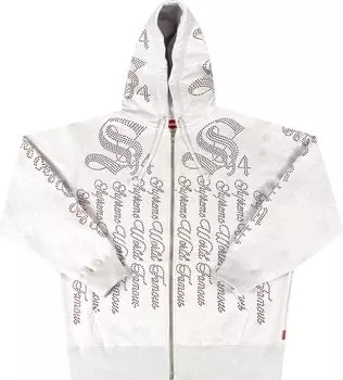 Толстовка Supreme Rhinestone Zip Up Hooded Sweatshirt 'Ash Grey', серый