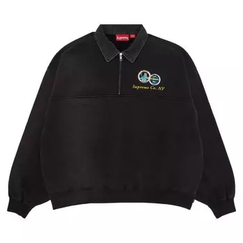 Толстовка Supreme с джинсовым воротником и полумолнией, цвет Черный