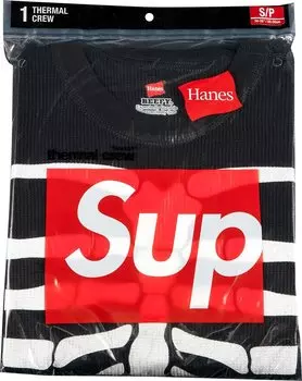 Толстовка Supreme x Hanes Bones Thermal Crew (1 Pack) 'Black', черный