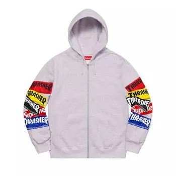 Толстовка Supreme x Thrasher Multi Logo Zip Up Hooded Sweatshirt 'Ash Grey', серый