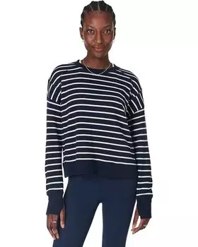 Толстовка Sweaty Betty After Class Crop Sweatshirt, цвет Navy White Stripe