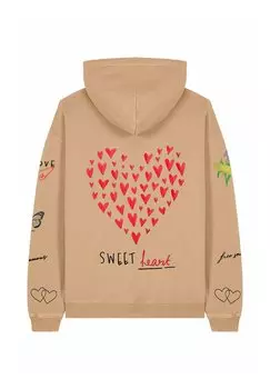 Толстовка SWEETHEART TATTOO EMBROIDERY UNISEX VINTAGE con cappuccio Mira Paris, бежевый
