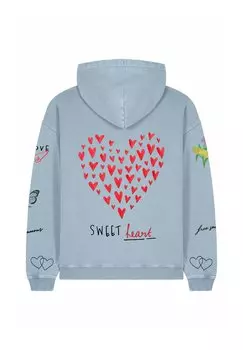 Толстовка SWEETHEART TATTOO EMBROIDERY UNISEX VINTAGE con cappuccio Mira Paris, светло-голубой