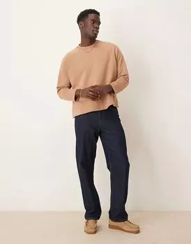 Толстовка свободного кроя ASOS DESGIN бежевого цвета с заниженной линией плеч и разрезами по бокам ASOS DESIGN