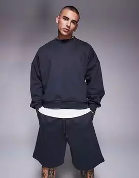 Толстовка свободного кроя ASOS DESIGN премиум-класса из плотной ткани со спущенной линией плеча, плотностью 400 г/м, цвет древесный уголь