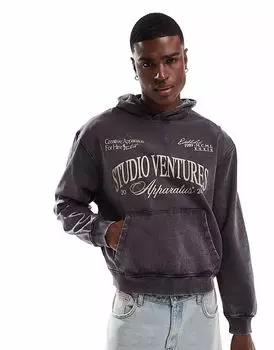 Толстовка свободного кроя ASOS DESIGN с принтом на груди спереди, серого цвета