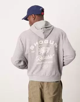 Толстовка свободного кроя ASOS DESIGN с принтом в стиле «американа» серого меланжевого цвета