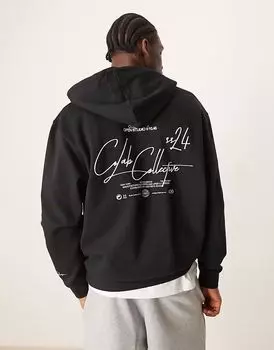 Толстовка свободного кроя ASOS DESIGN с застежкой-молнией и принтом на груди и спине черного цвета