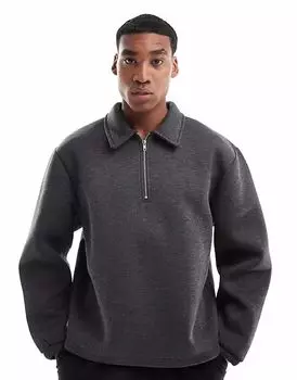 Толстовка свободного кроя ASOS DESIGN с застежкой-молнией на четверть оборота в угольно-меланжевом цвете