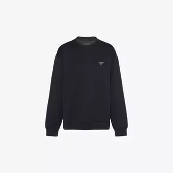 Толстовка свободного кроя из хлопкового джерси с фирменной бляшкой Prada, черный