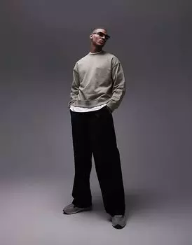 Толстовка свободного кроя из льняной смеси цвета хаки Topman