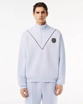 Толстовка свободного кроя из пике с воротником на молнии Lacoste, светло-синий