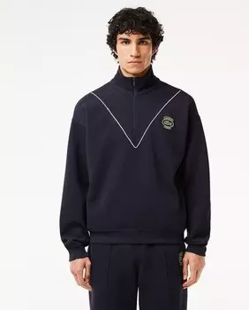 Толстовка свободного кроя из пике с воротником на молнии Lacoste, темно-синий