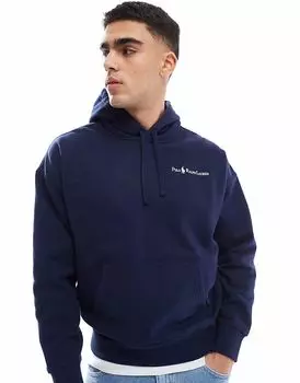 Толстовка свободного кроя из плотного флиса с логотипом игрока Polo Ralph Lauren темно-синего цвета