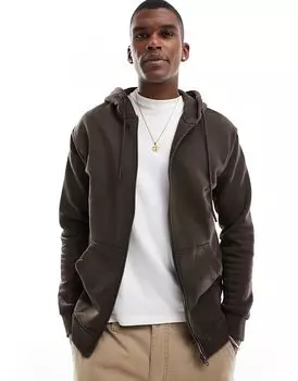 Толстовка свободного кроя на молнии шоколадно-коричневого цвета Jack & Jones