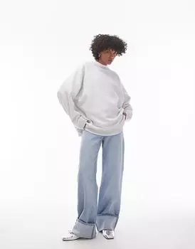 Толстовка свободного кроя реглан серого меланжевого цвета Topshop