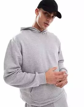 Толстовка свободного кроя с капюшоном ASOS DESIGN свободного кроя с необработанным краем серого меланжевого цвета