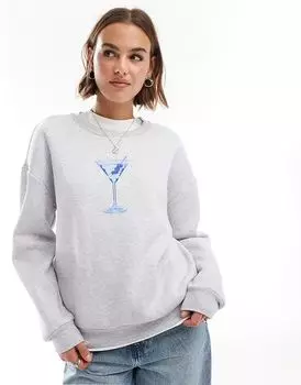 Толстовка свободного кроя с принтом напитка серого меланжевого цвета ASOS DESIGN