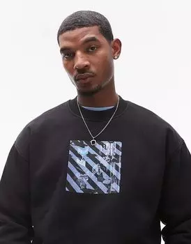 Толстовка свободного кроя с принтом Tokyo Street черного цвета Topman