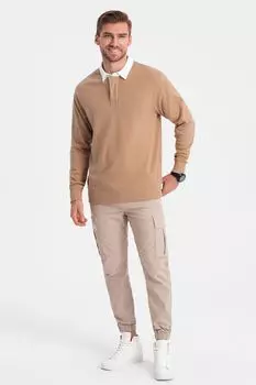 Толстовка свободного кроя с разрезом на пуговицах и воротником Ombre, коричневый