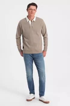 Толстовка свободного кроя с разрезом на пуговицах и воротником Ombre, коричневый