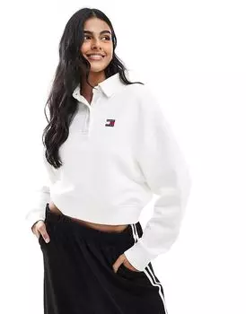Толстовка свободного кроя с воротником-поло белого цвета Tommy Jeans