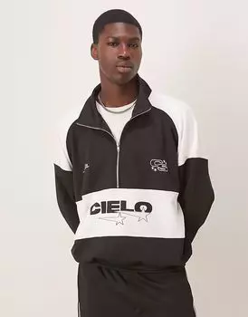 Толстовка свободного кроя с воротником-стойкой и принтом ASOS DESIGN черного цвета