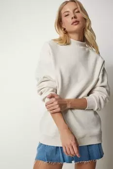 Толстовка свободного кроя с заниженными рукавами Happiness Istanbul, бежевый