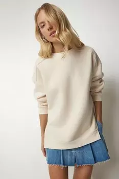 Толстовка свободного кроя с заниженными рукавами Happiness Istanbul, бежевый