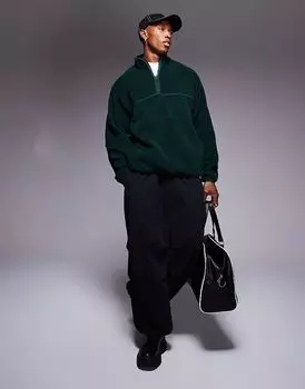 Толстовка свободного кроя с застежкой-молнией на половину длины темно-зеленого цвета ASOS DESIGN