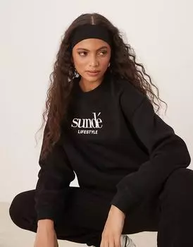 Толстовка свободного кроя Sunde из мягкого микса черного цвета
