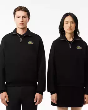 Толстовка свободного кроя унисекс с высоким воротником Lacoste, черный