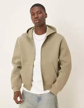 Толстовка свободного покроя ASOS DESIGN свободного покроя с капюшоном цвета хаки на молнии
