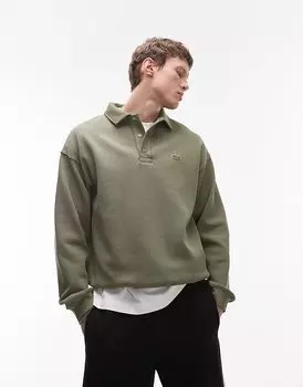 Толстовка свободного покроя цвета хаки с воротником-поло на пуговицах Lacoste