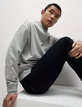 Толстовка свободного покроя с круглым вырезом из хлопка Marks & Spencer, средний серый