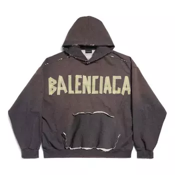 Толстовка tape type ripped pocket hoodie large fit 'dark grey' Balenciaga, серый