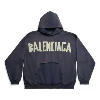 Толстовка tape type ripped pocket hoodie oversized 'navy blue' Balenciaga, синий