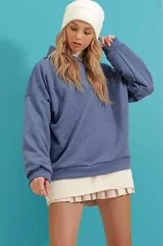 Толстовка - Темно-синий - Oversize Trend Alaat Stili, темно-синий