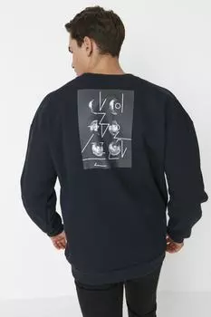 Толстовка - Темно-синий - Oversize Trendyol, темно-синий