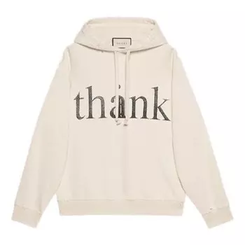 Толстовка think/thank print hooded sweatshirt 'off white' Gucci, белый