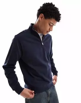 Толстовка Threadbare Mock t shirt с застежкой-молнией на четверть оборота в темно-синем цвете