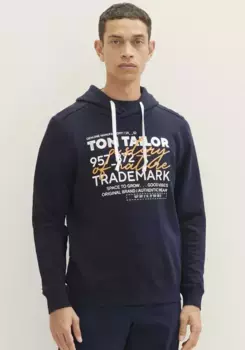 Толстовка TOM TAILOR с капюшоном, повседневный принт спереди + вышивка, синий