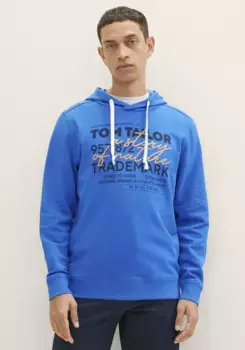 Толстовка TOM TAILOR с капюшоном, повседневный принт спереди + вышивка, синий