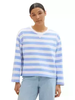 Толстовка TOM TAILOR в полоску, цвет Blue Offwhite Stripe