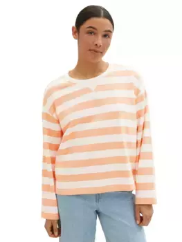 Толстовка TOM TAILOR в полоску, цвет Peach Offwhite Bold Stripe