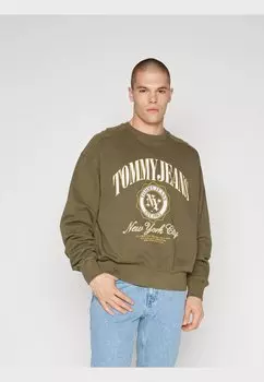 Толстовка Tommy Jeans BOXY LUXE VARSITY CREW, цвет drab olive green